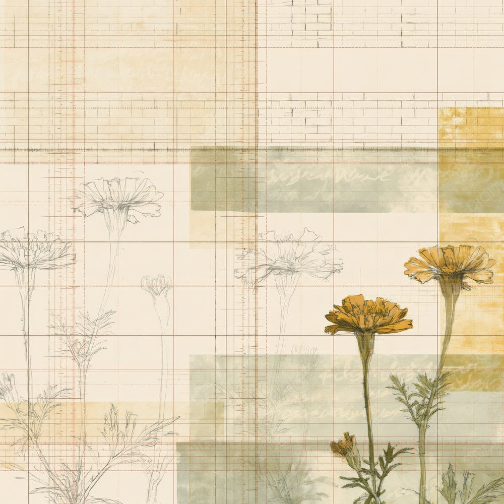 Single Pattern Studio Corn Marigold Bone Marigold Gold Cornfield Green digital paper shown full size