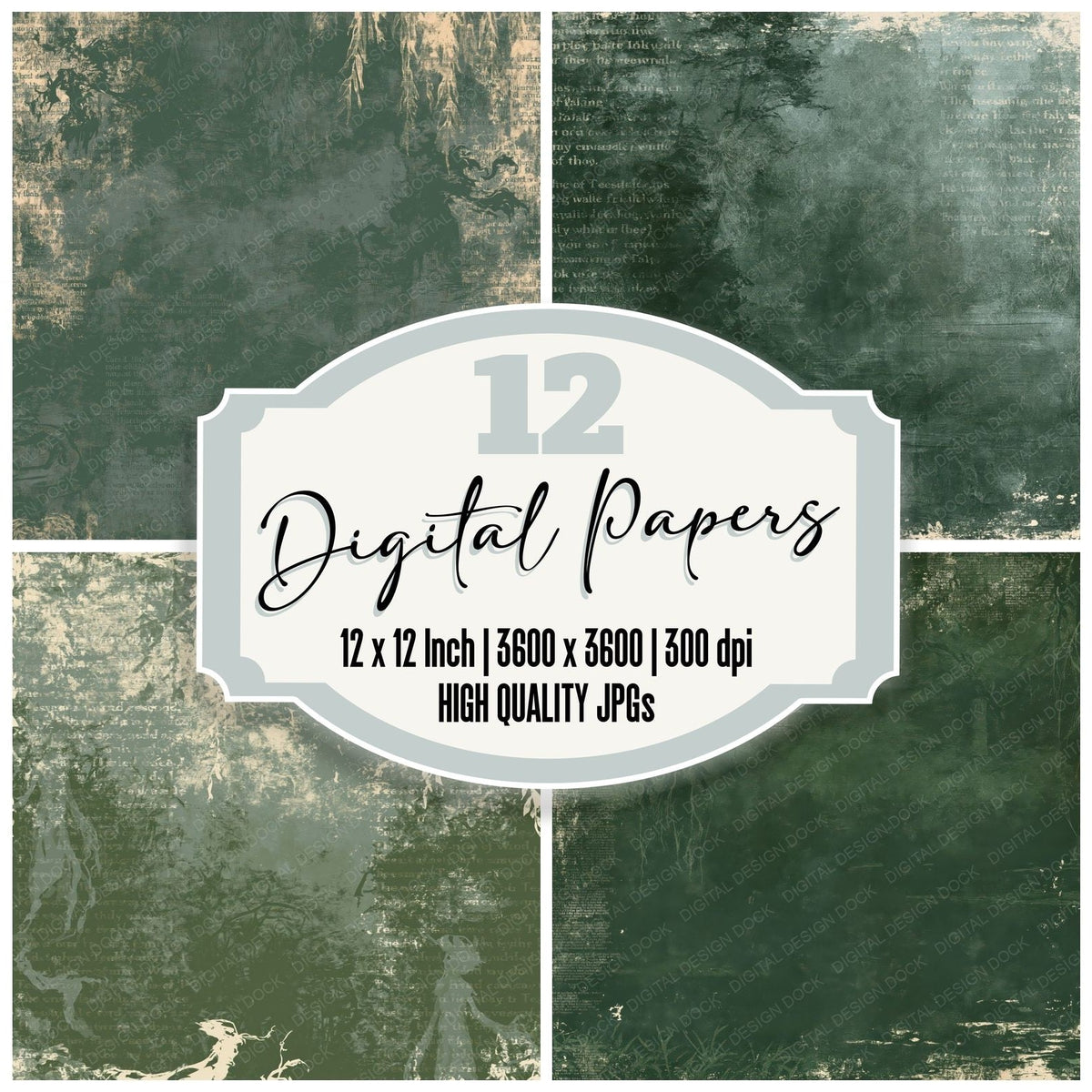 Peg Powler Cryptid River Green Weed Bone digital paper pack cover showing four of the 12 papers