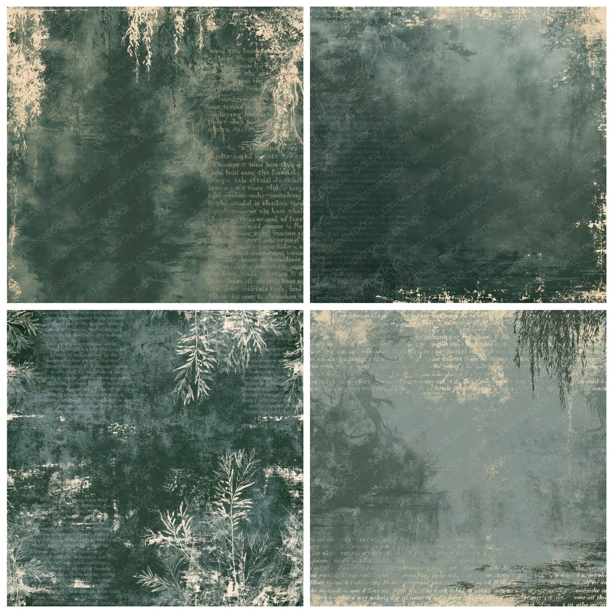 Four Peg Powler Cryptid River Green Weed Bone digital papers from the pack shown in a grid