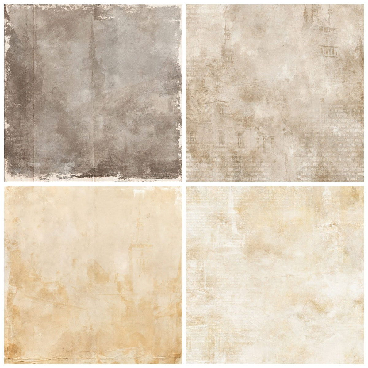 Four Sighisoara Medieval Citadel Transylvanian Stone Saxon Ochre Bone digital papers from the pack shown in a grid