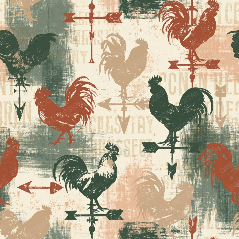 Another Vintage Weather Vane Rooster Barn Cream Dusty Rust Forest Green digital paper shown full size