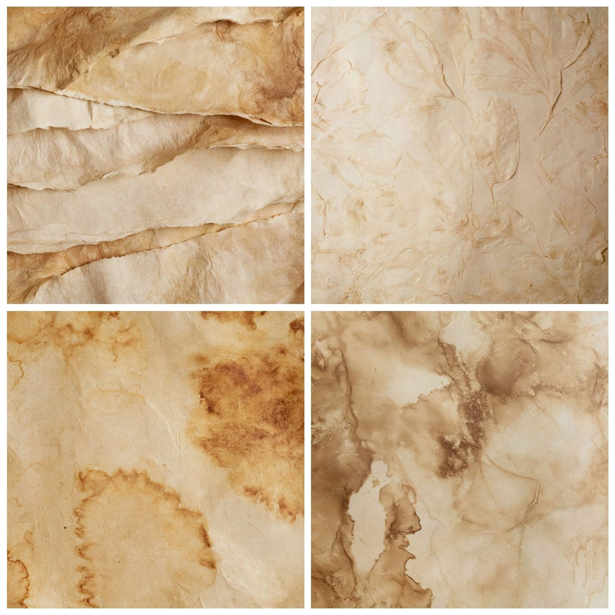 Four more Aged Onion Skin Dye Paper Onion Cream Aged Russet Amber digital papers from the pack shown in a grid
