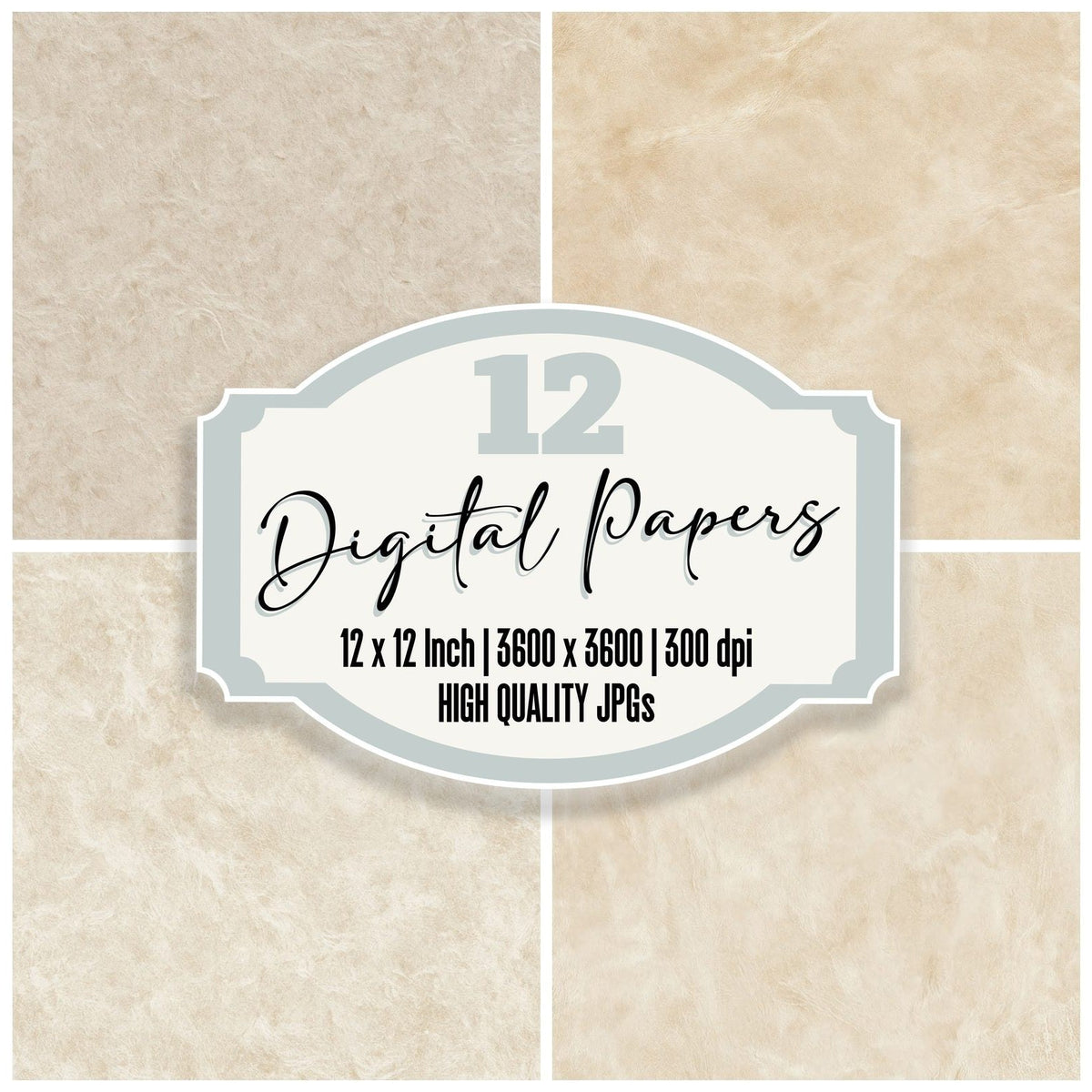 Aged Parchment Vellum Parchment Cream Aged Calfskin Bone digital paper pack cover showing four of the 12 papers