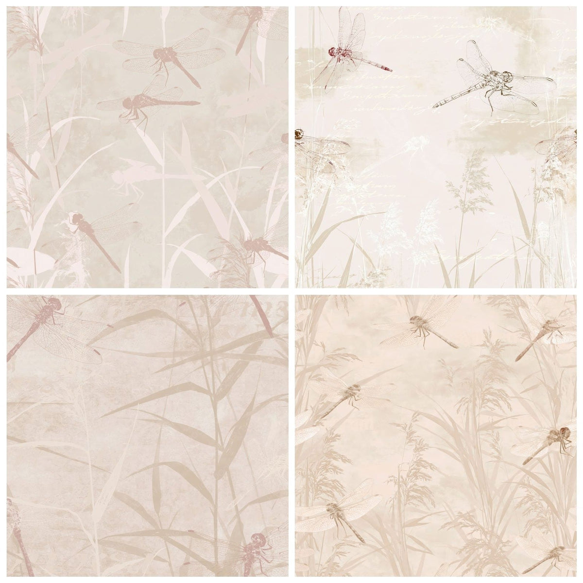Four Common Darter Dragonfly Insect Pond Edge Cream Scarlet Bone digital papers from the pack shown in a grid