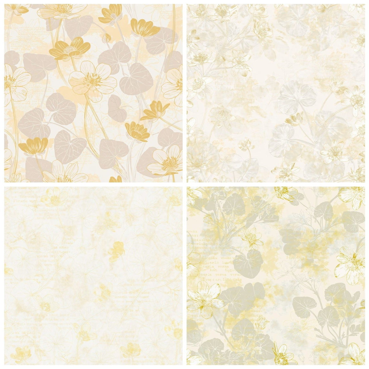 Four Lesser Celandine Flower Spring Bank Cream Buttercup Gold Bone digital papers from the pack shown in a grid