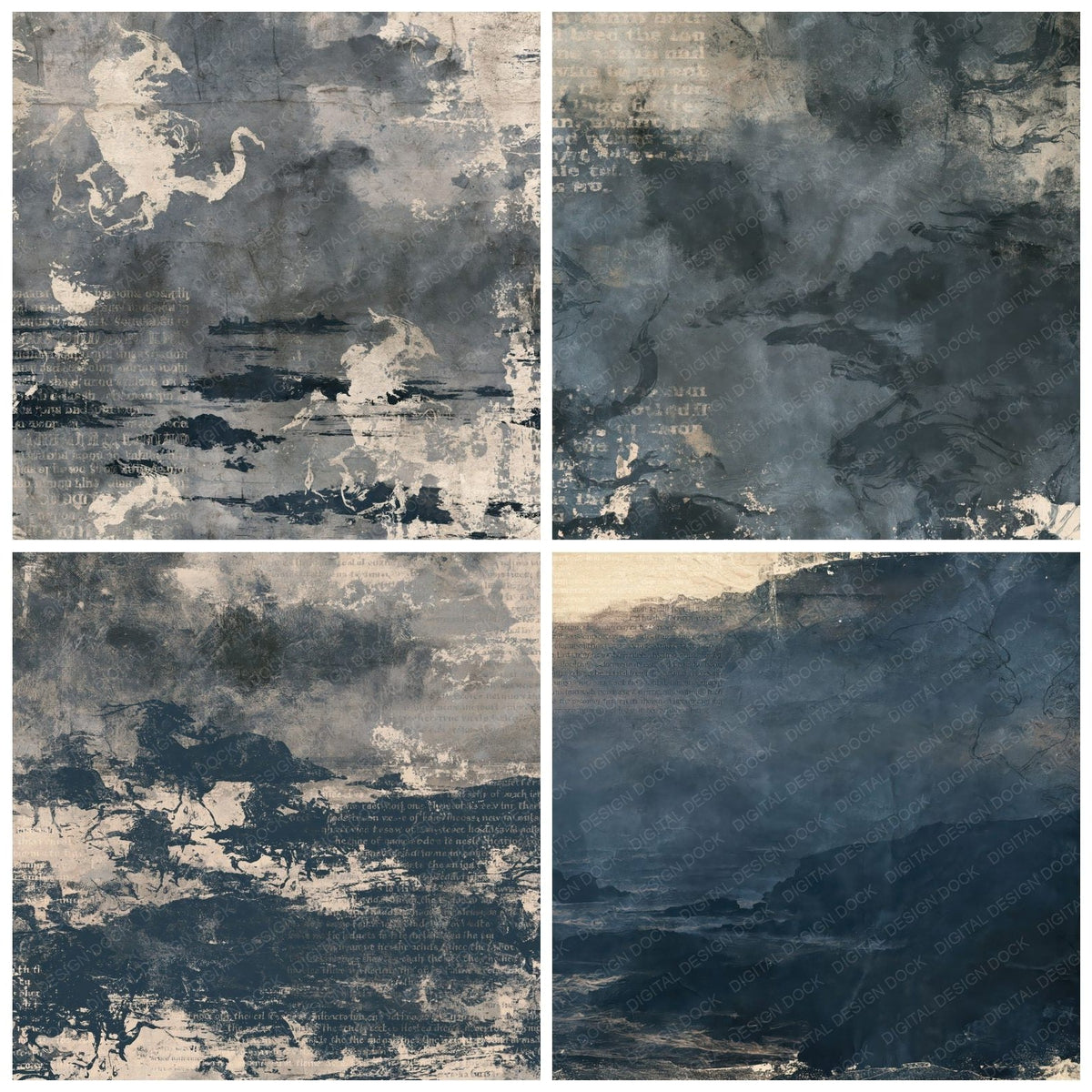 Four Nucklavee Cryptid North Sea Slate Skinless Flesh Bone digital papers from the pack shown in a grid