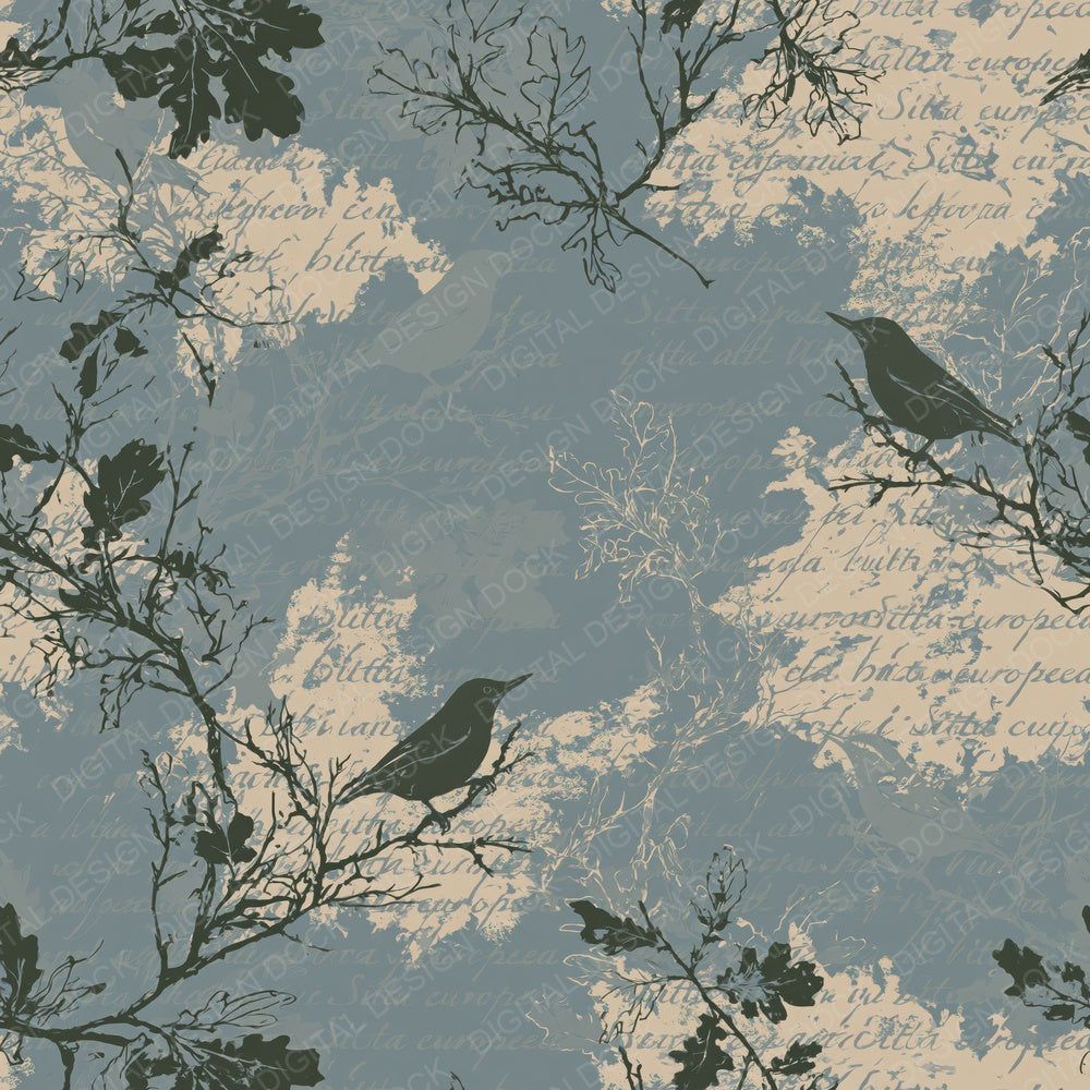 Single Nuthatch Bird Oak Bark Grey Slate Blue Bone digital paper shown full size