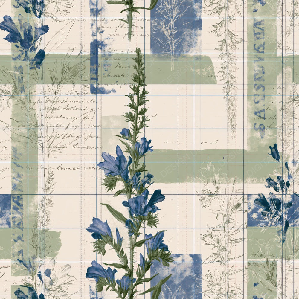 Single Pattern Studio Vipers Bugloss Cream Bugloss Blue Coastal Green digital paper shown full size