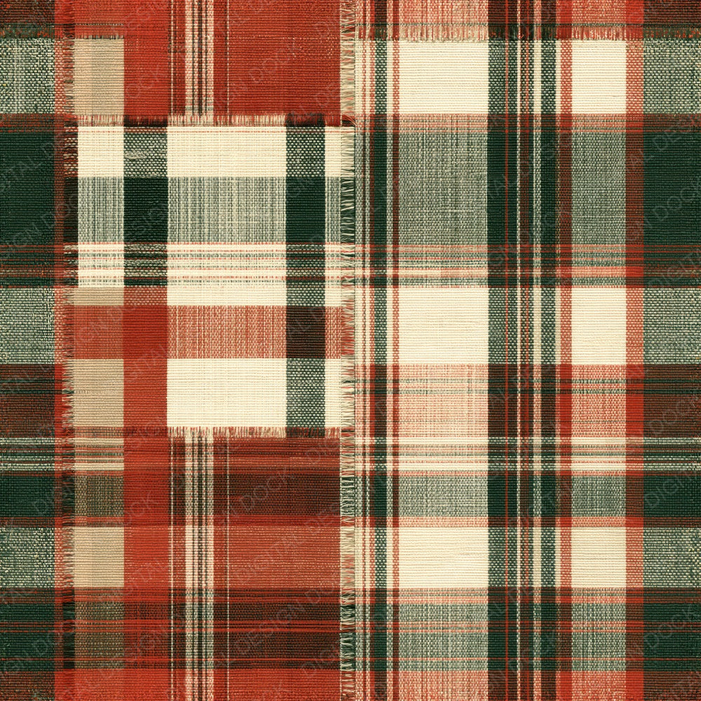 Single Vintage Madras Plaid Madras Cream Dusty Terracotta Forest Green Seamless digital paper shown full size