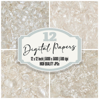 Aged Mother Of Pearl Inlay Pearl Cream Pearl Silver Champagne Seamless digital paper pack cover showing four of the 12 papers