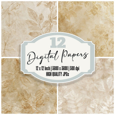 Aged Wax Paper Botanical Wax Paper Cream Bee Wax Amber digital paper pack cover showing four of the 12 papers