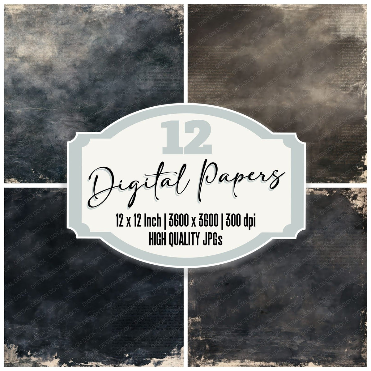 Bean Nighe Cryptid Midnight Burn Shroud Grey Bone digital paper pack cover showing four of the 12 papers