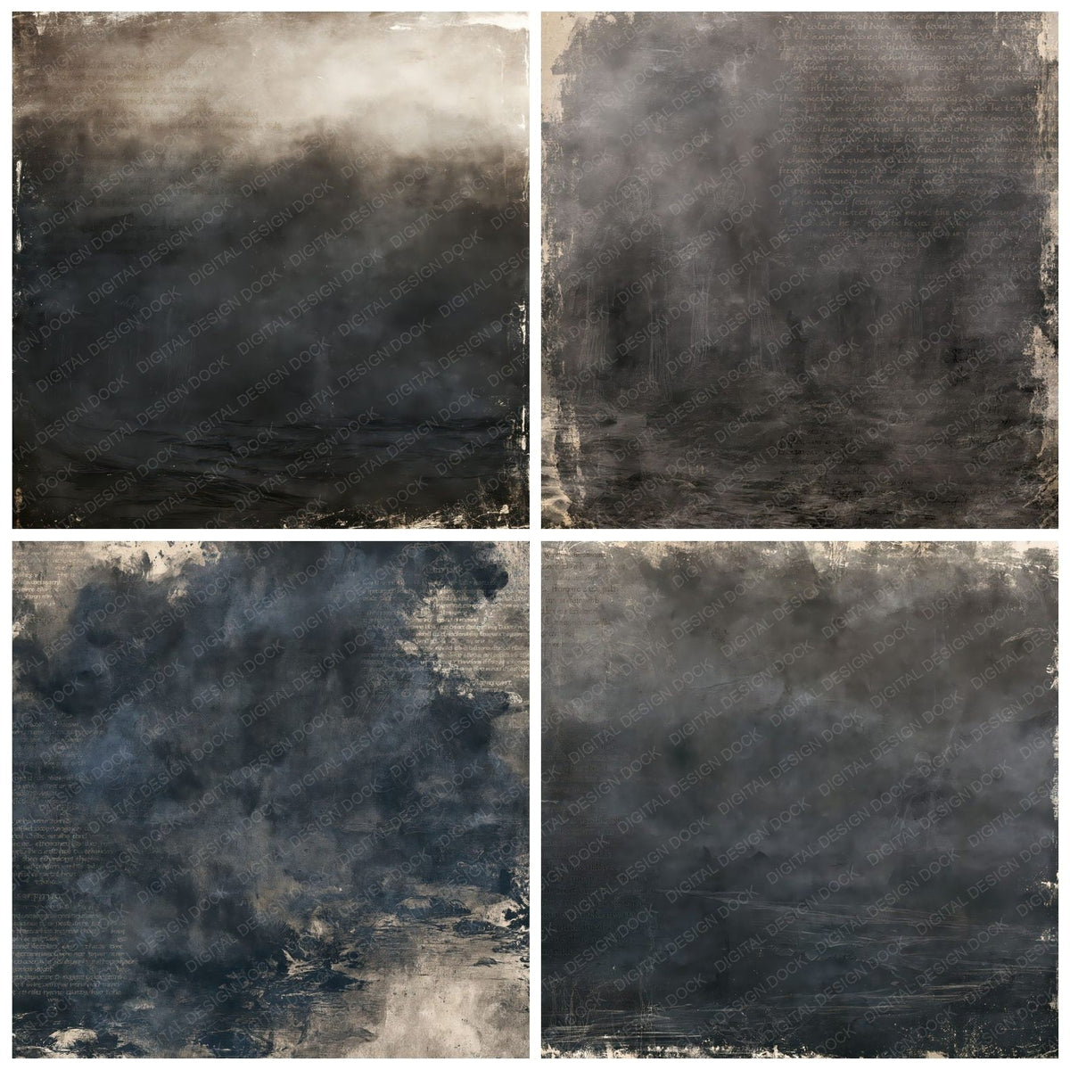 Four Bean Nighe Cryptid Midnight Burn Shroud Grey Bone digital papers from the pack shown in a grid