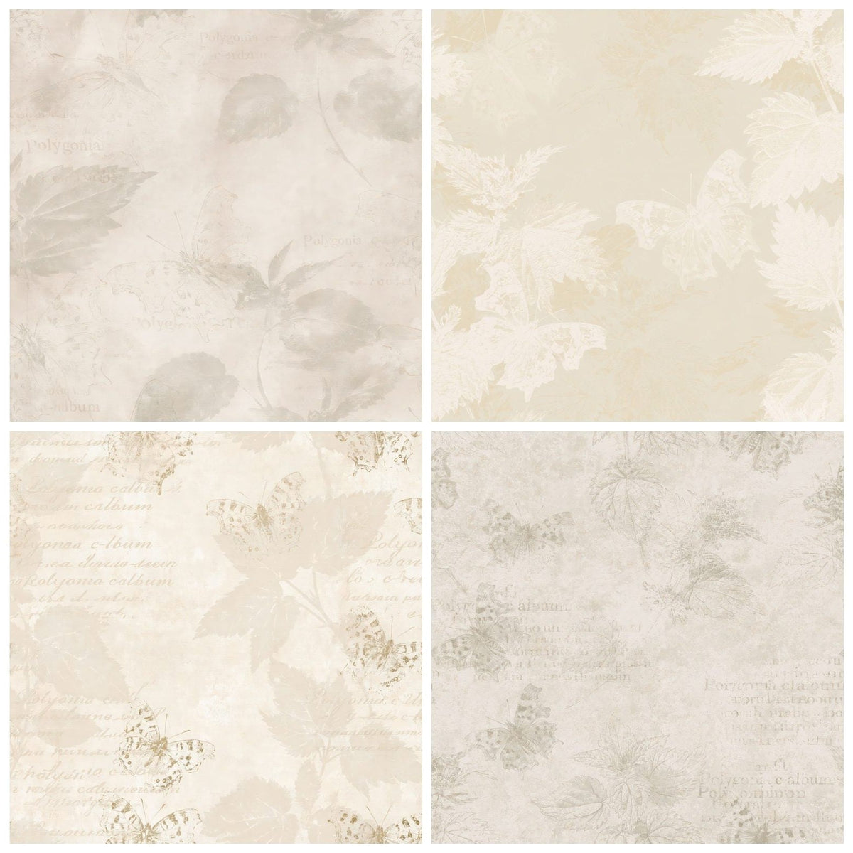 Four more Comma Butterfly Insect Nettle Cream Burnt Orange Bone digital papers from the pack shown in a grid