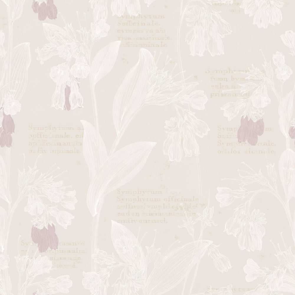 Single Common Comfrey Flower Riverbank Cream Dusky Mauve Bone digital paper shown full size