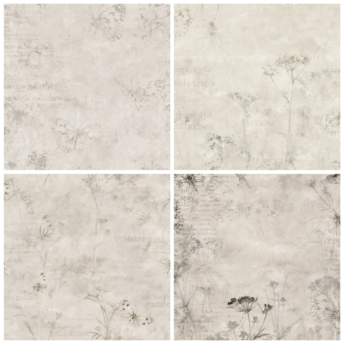 Four Marbled White Butterfly Insect Chalk Cream Chessboard Black Bone White digital papers from the pack shown in a grid