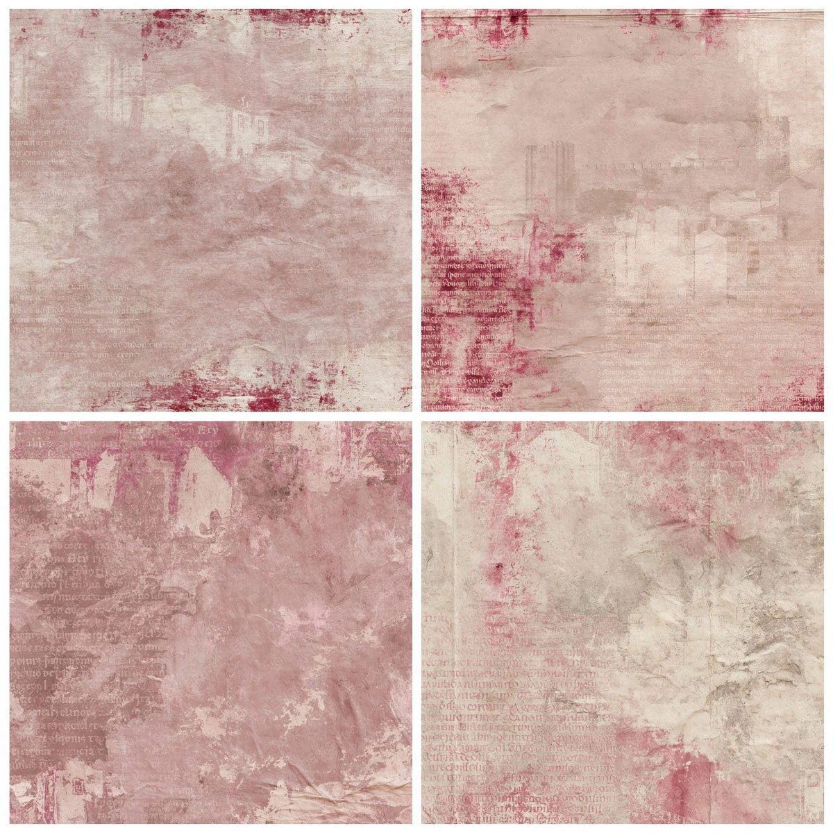 Four more Obidos Portugal Walled Estremadura Stone Bougainvillea Pink Bone digital papers from the pack shown in a grid