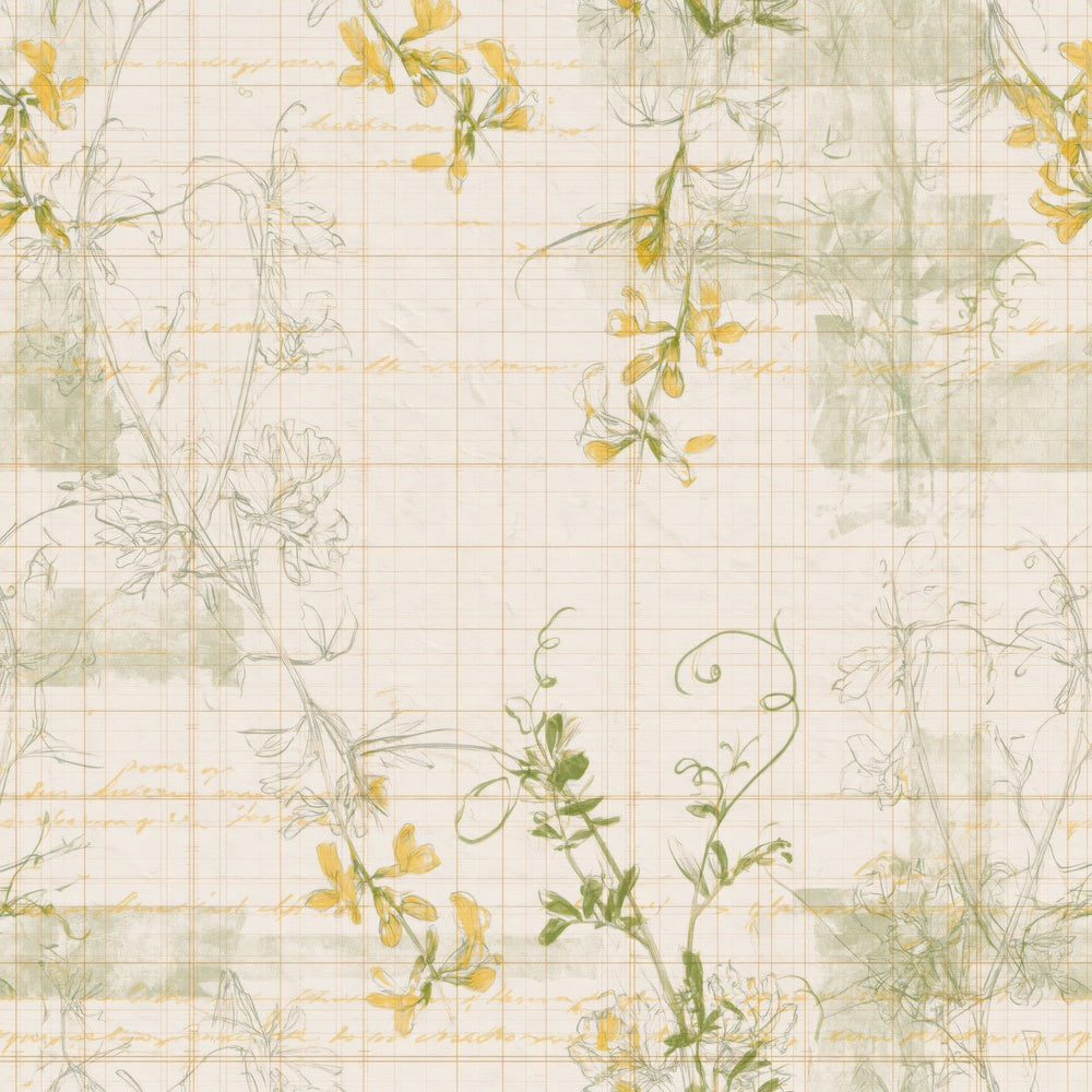 Another Pattern Studio Meadow Vetchling Ivory Vetchling Yellow Tendril Green digital paper shown full size
