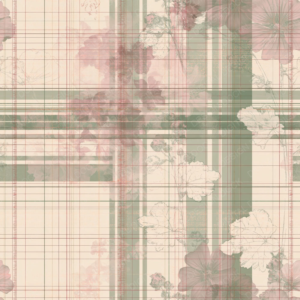 Single Pattern Studio Musk Mallow Bone Mallow Pink Grassland Green digital paper shown full size