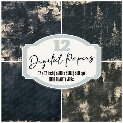 Baba Yaga Cryptid Taiga Midnight Witch Cloak Bone digital paper pack cover showing four of the 12 papers
