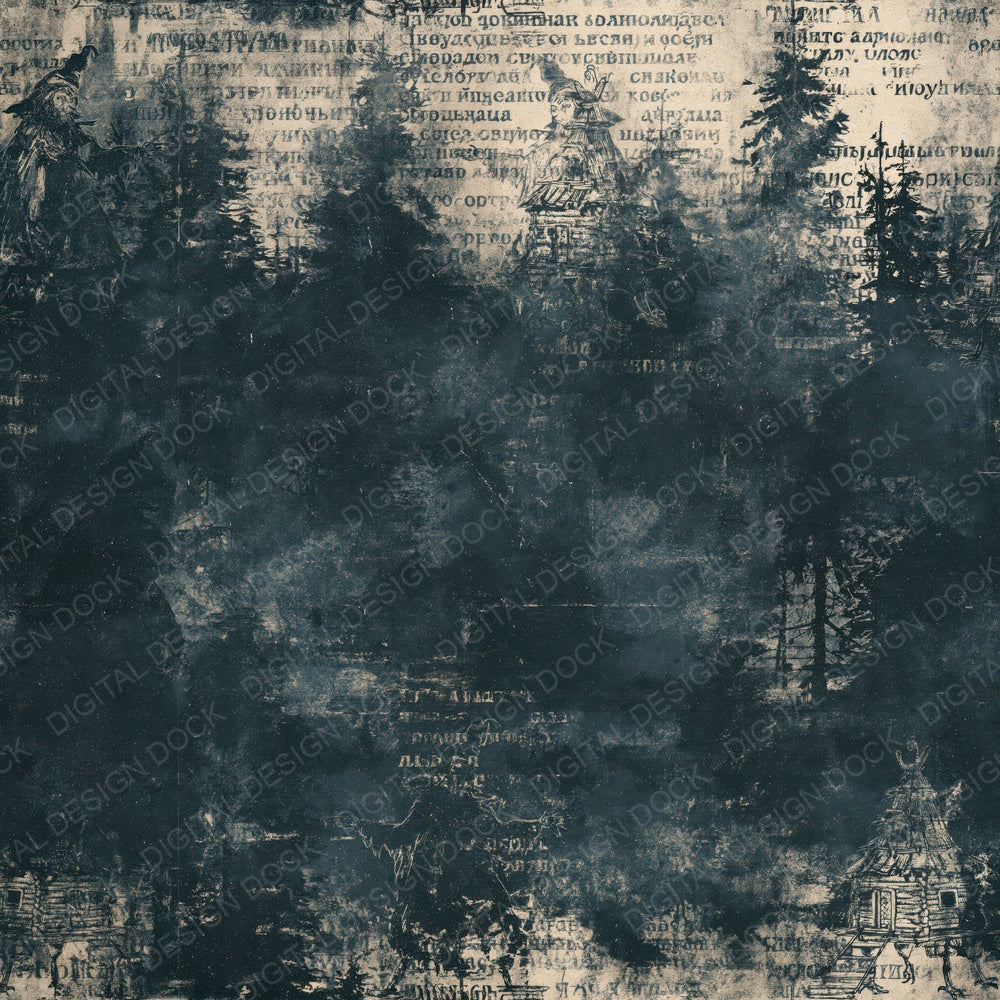 Single Baba Yaga Cryptid Taiga Midnight Witch Cloak Bone digital paper shown full size