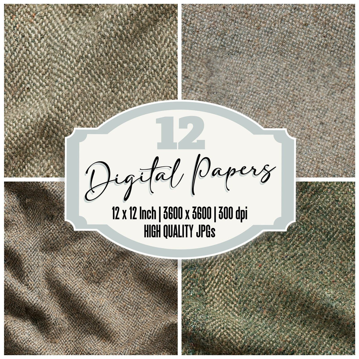 Donegal Tweed Fleck Tweed Oatmeal Aged Heather Moss Seamless digital paper pack cover showing four of the 12 papers