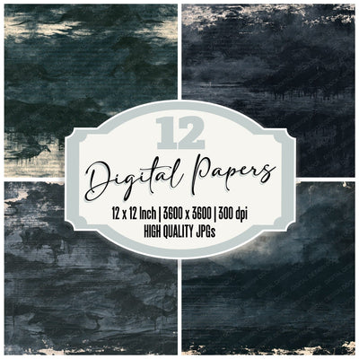 Each Uisge Cryptid Sea Loch Midnight Kelp Black Bone digital paper pack cover showing four of the 12 papers