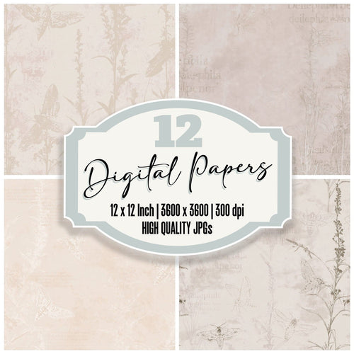 Elephant Hawk Moth Insect Dusk Cream Olive Pink Bone digital paper pack cover showing four of the 12 papers