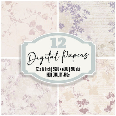 Ivy Leaved Toadflax Flower Old Wall Cream Dusky Lilac Bone digital paper pack cover showing four of the 12 papers