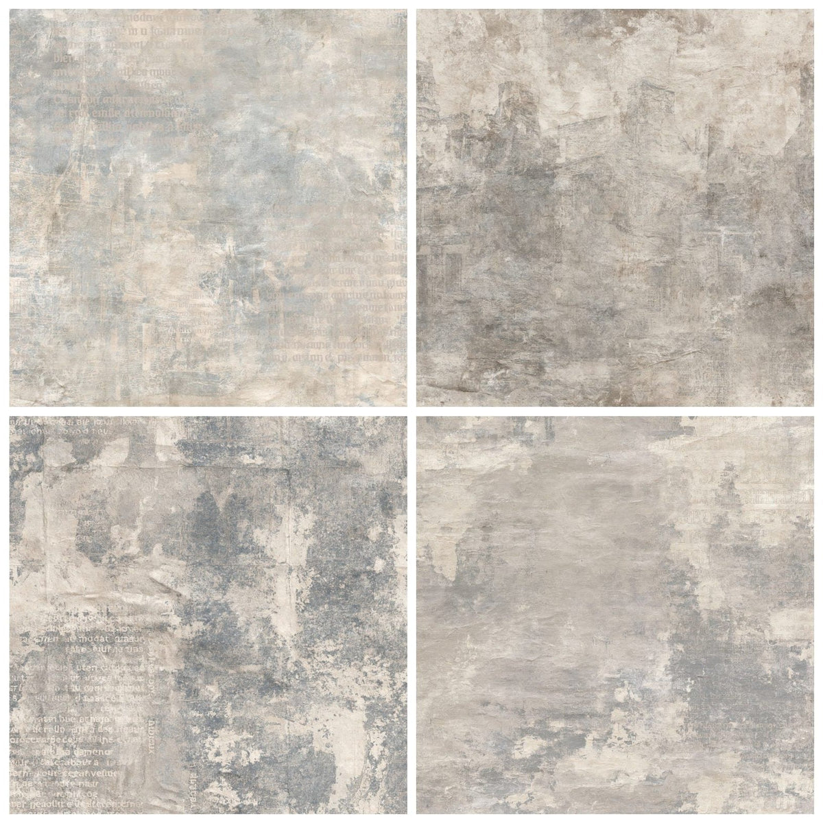 Four Locronan Brittany Breton Granite Aged Slate Bone digital papers from the pack shown in a grid