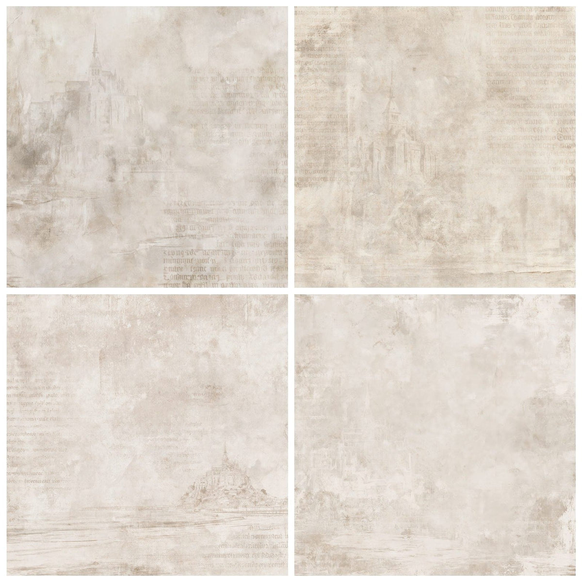 Four more Mont Saint Michel Abbey Norman Tidal Aged Granite Bone digital papers from the pack shown in a grid