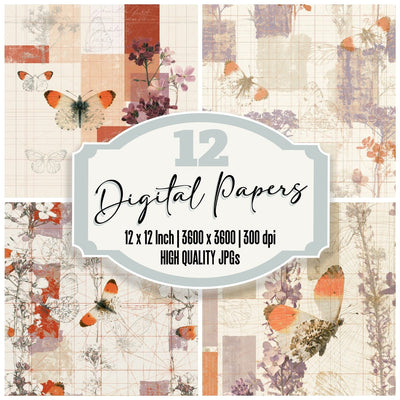 Pattern Studio Orange Tip Butterfly Ivory Butterfly Orange Smock Lilac digital paper pack cover showing four of the 12 papers