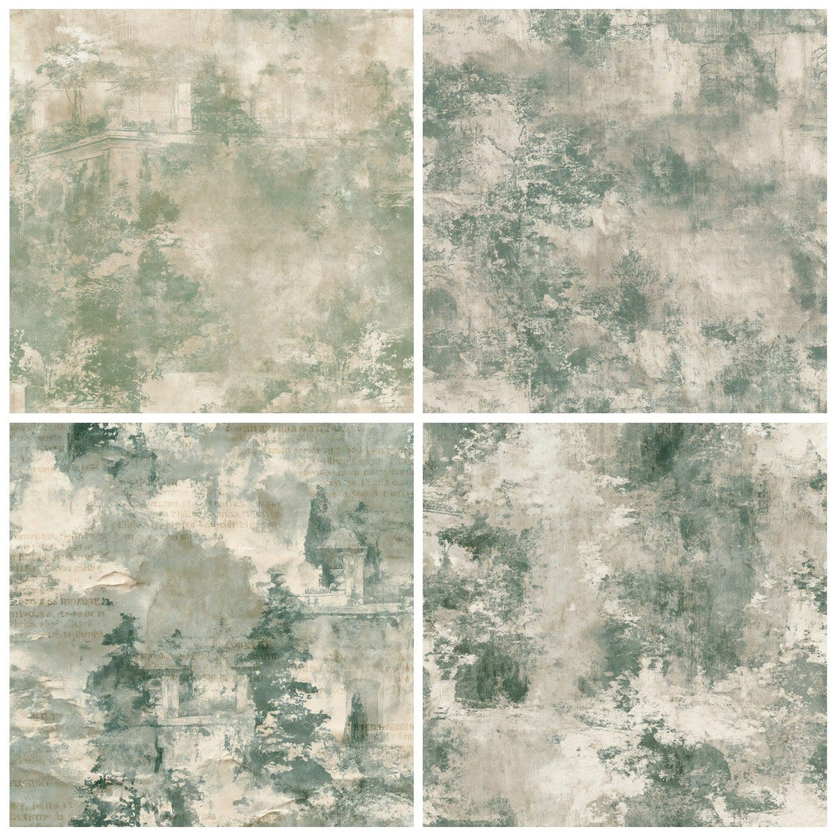 Four more Ravello Italy Clifftop Garden Tyrrhenian Stone Cypress Green Bone digital papers from the pack shown in a grid