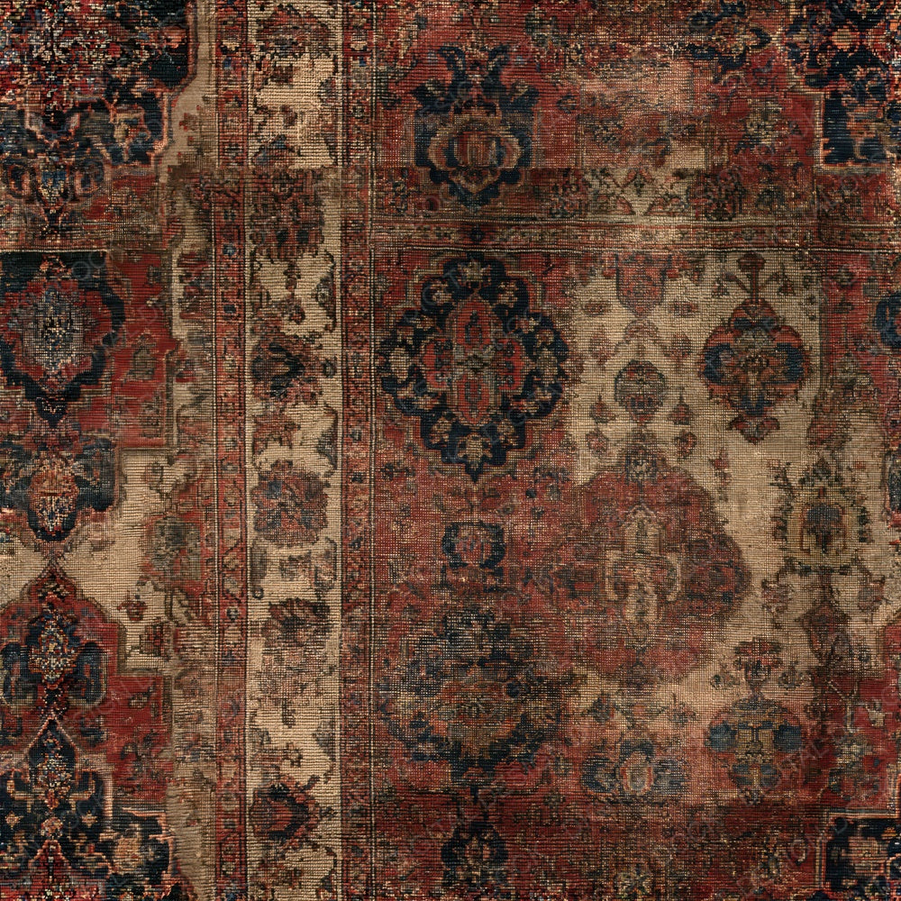 Another Vintage Aged Persian Rug Motif Carpet Cream Madder Red Indigo Seamless digital paper shown full size