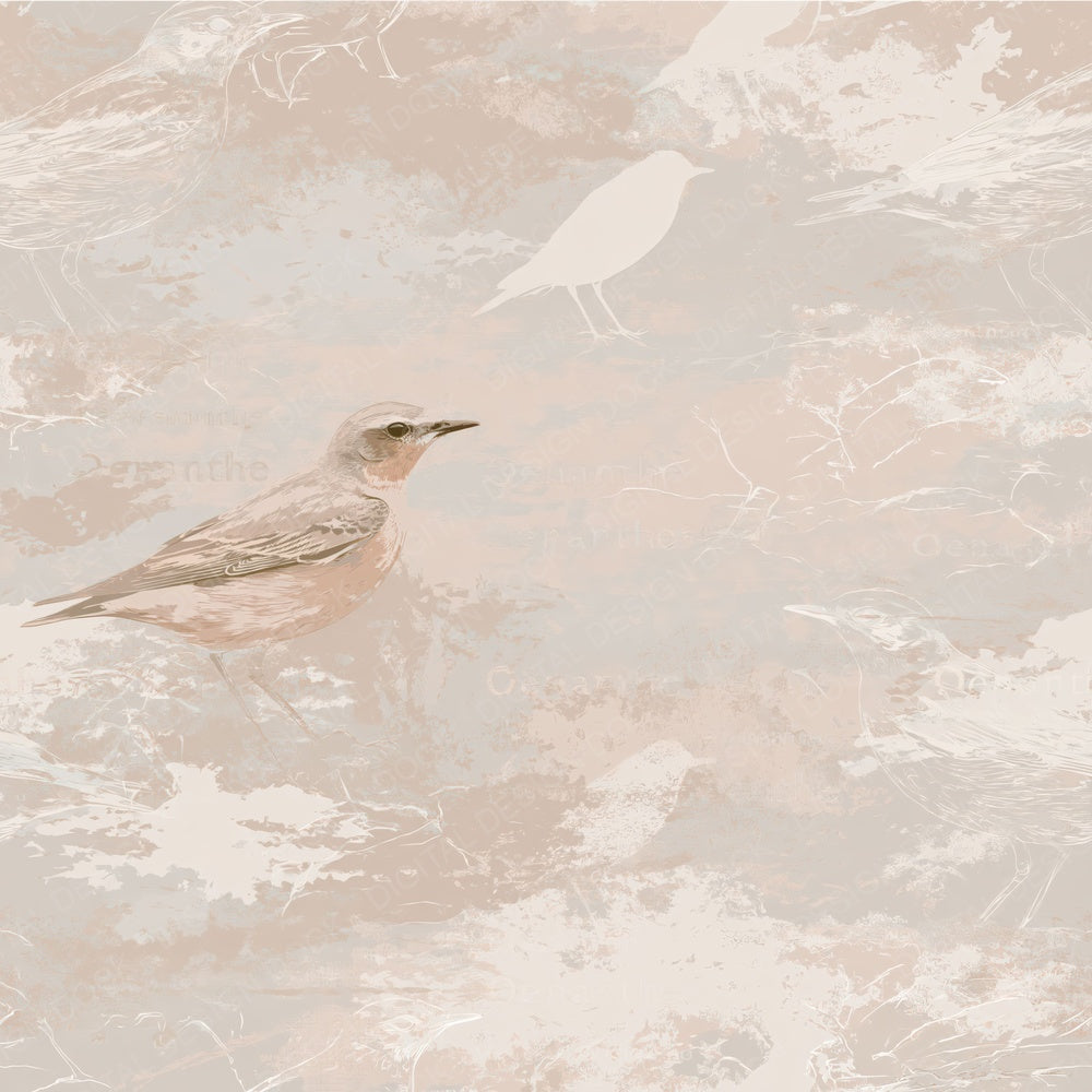 Another Wheatear Bird Upland Scree Peach Breast Grey Wing digital paper shown full size