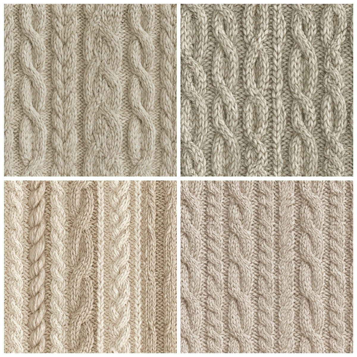 Four Aran Cable Knit Bainin Cream Aged Oatmeal Bone Seamless digital papers from the pack shown in a grid