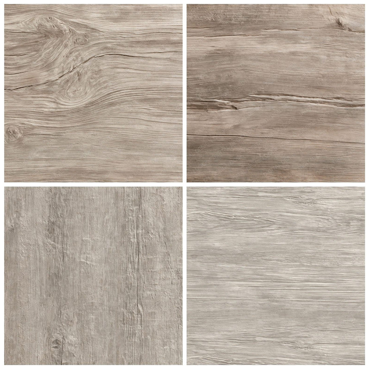 Four Driftwood Grain Driftwood Silver Sea Worn Grey Bone digital papers from the pack shown in a grid