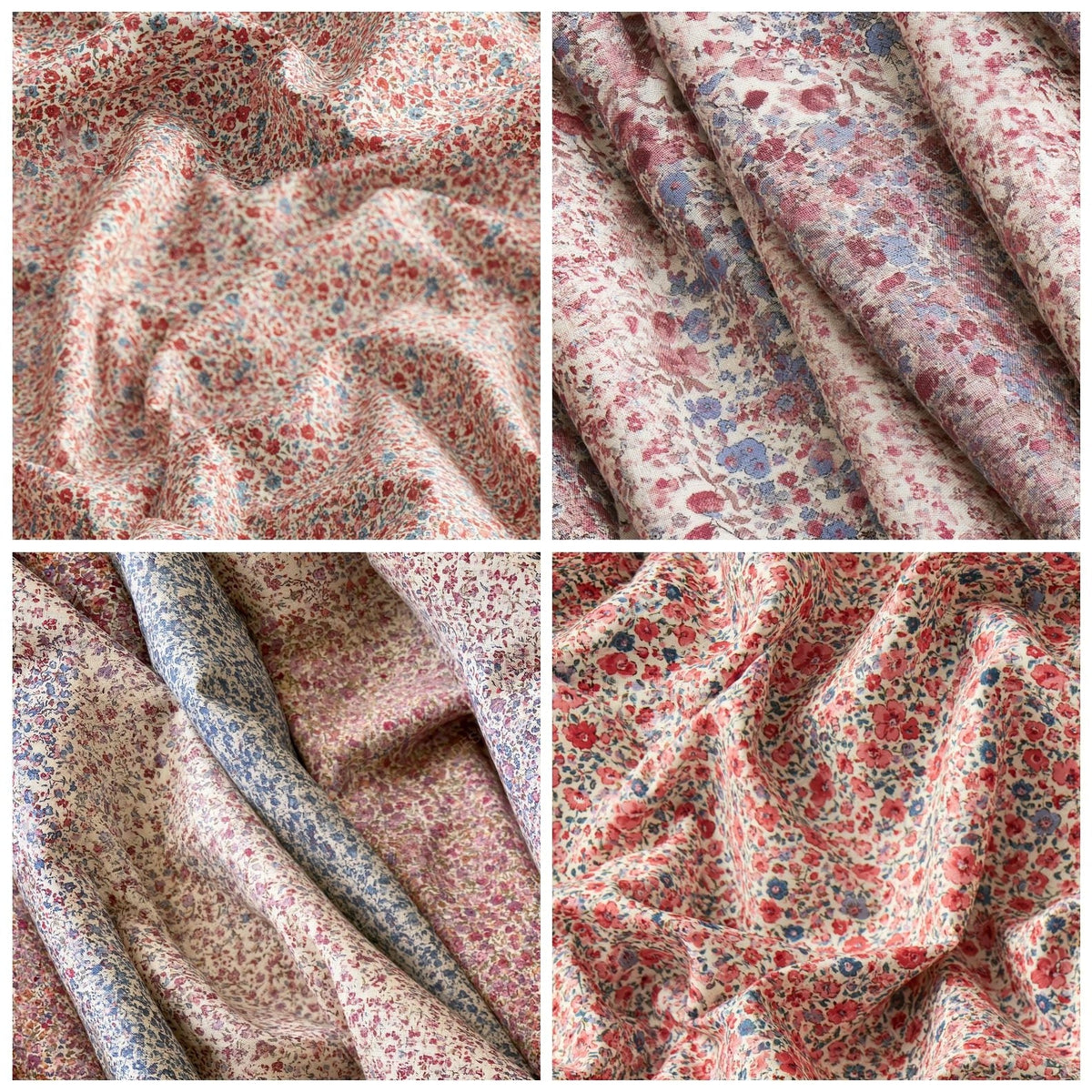 Four more Liberty Lawn Small Floral Lawn Cream Dusty Rose Periwinkle Seamless digital papers from the pack shown in a grid