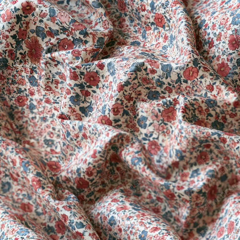 Single Liberty Lawn Small Floral Lawn Cream Dusty Rose Periwinkle Seamless digital paper shown full size