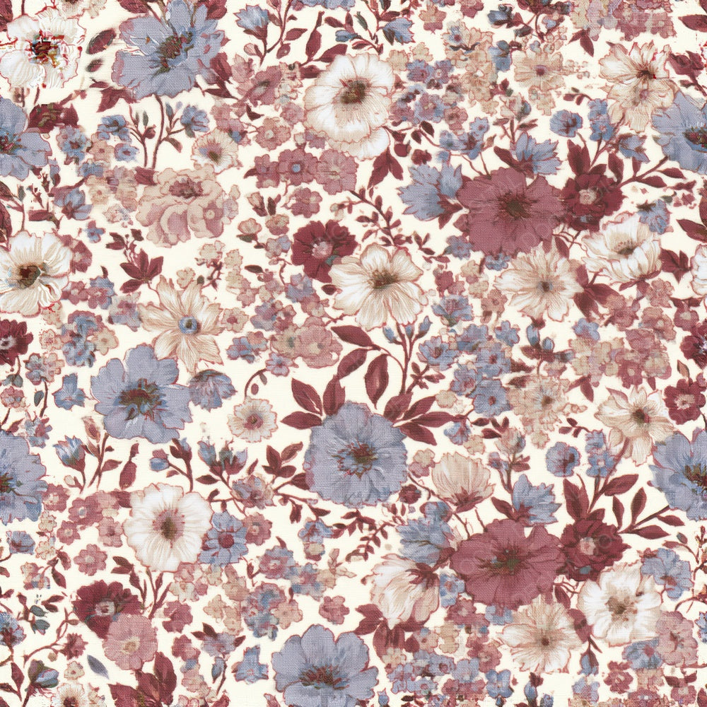 Another Liberty Lawn Small Floral Lawn Cream Dusty Rose Periwinkle Seamless digital paper shown full size