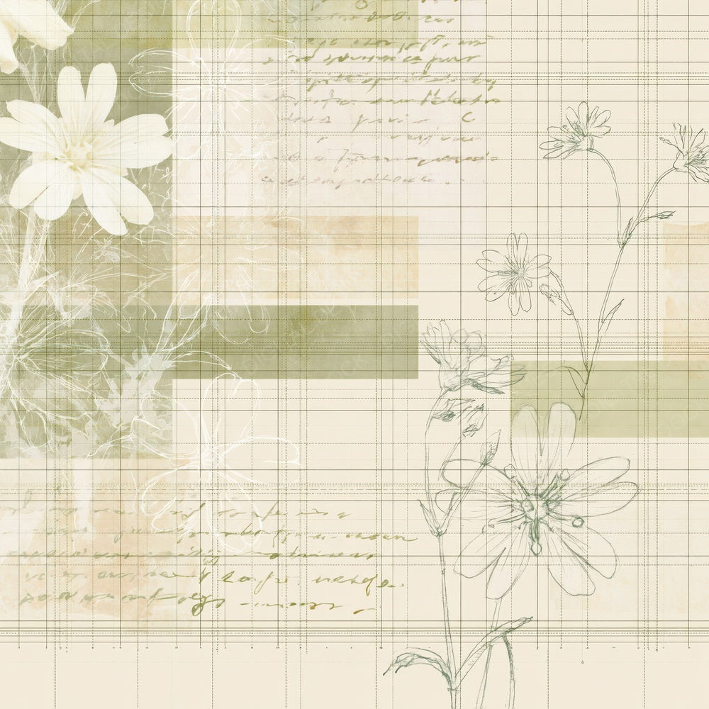 Single Pattern Studio Greater Stitchwort Bone Stitchwort White Hedge Green digital paper shown full size