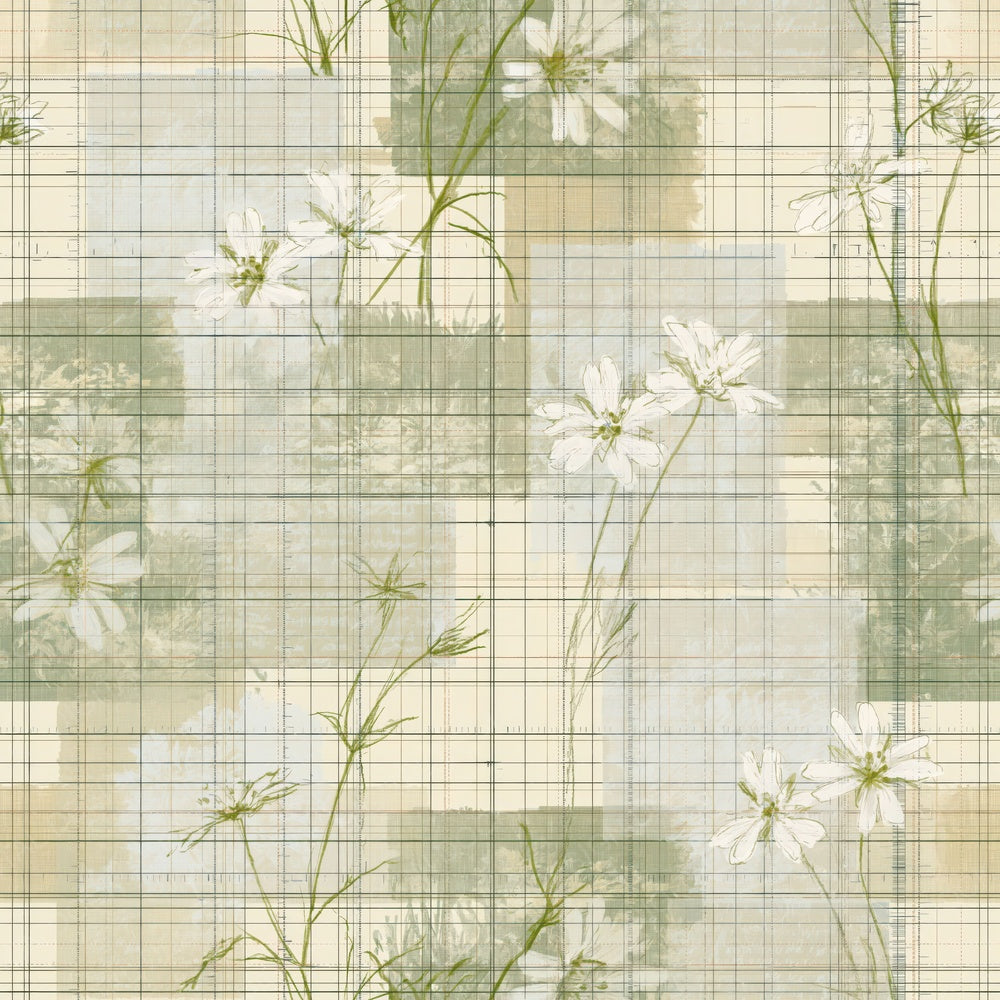 Another Pattern Studio Greater Stitchwort Bone Stitchwort White Hedge Green digital paper shown full size