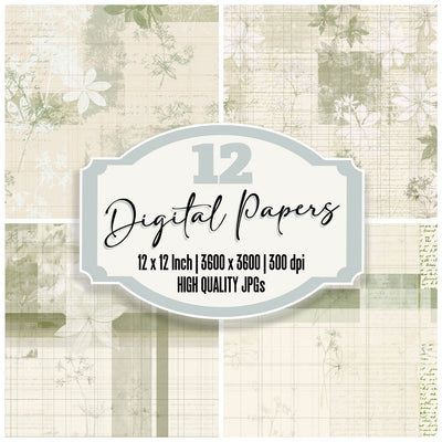 Pattern Studio Sweet Woodruff Ivory Woodruff White Beech Green digital paper pack cover showing four of the 12 papers
