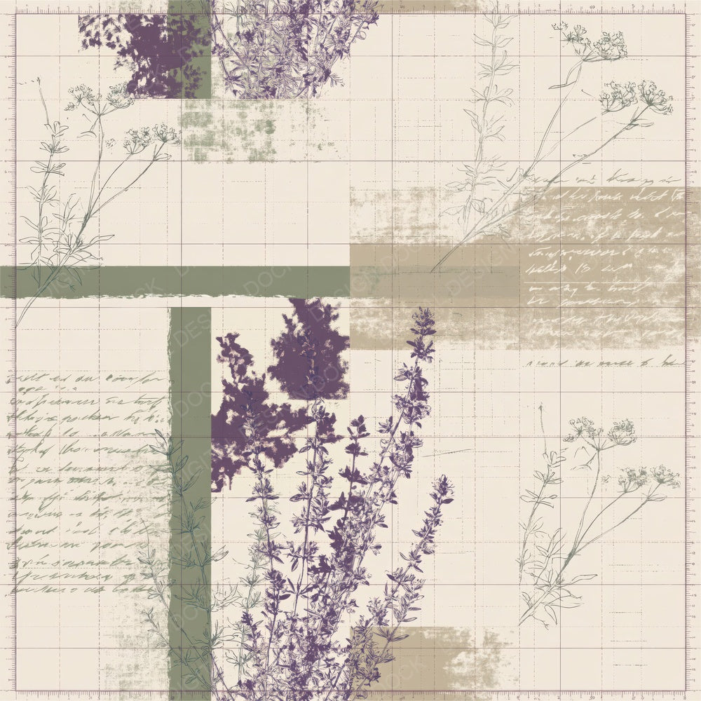 Another Pattern Studio Wild Thyme Cream Thyme Purple Downland Green digital paper shown full size
