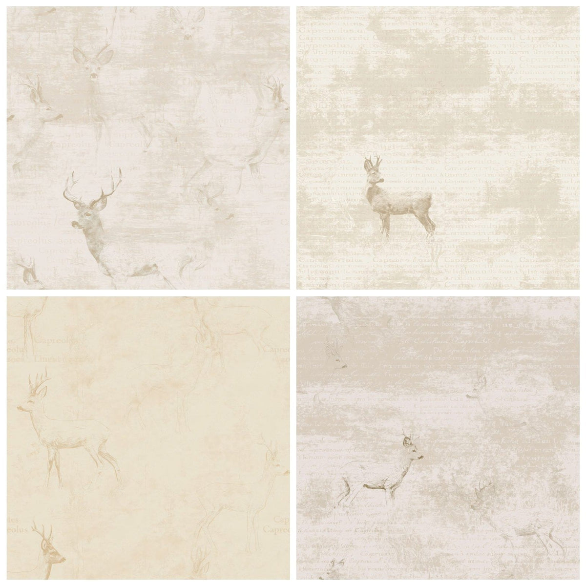 Four Roe Deer Buck Mammal Woodland Edge Cream Foxy Coat Bone digital papers from the pack shown in a grid