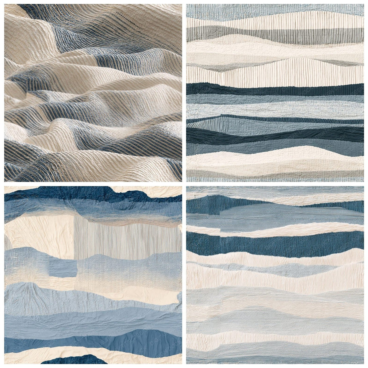 Four Seersucker Stripe Seersucker Cream Cornflower Blue Bone Seamless digital papers from the pack shown in a grid