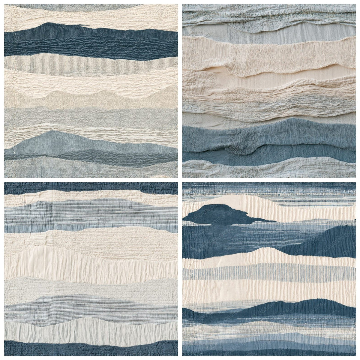 Four more Seersucker Stripe Seersucker Cream Cornflower Blue Bone Seamless digital papers from the pack shown in a grid