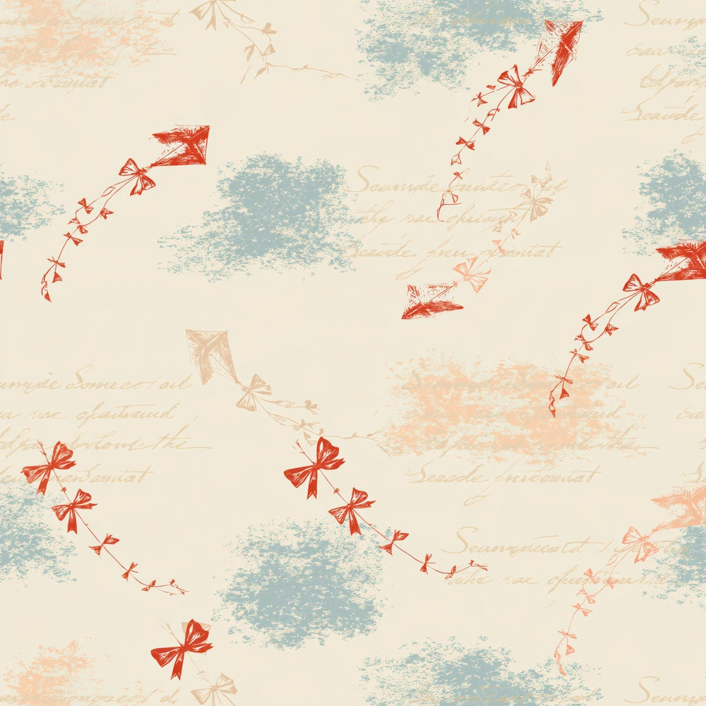 Single Vintage Kite Summer Sky Cream Dusty Red Sky Blue digital paper shown full size