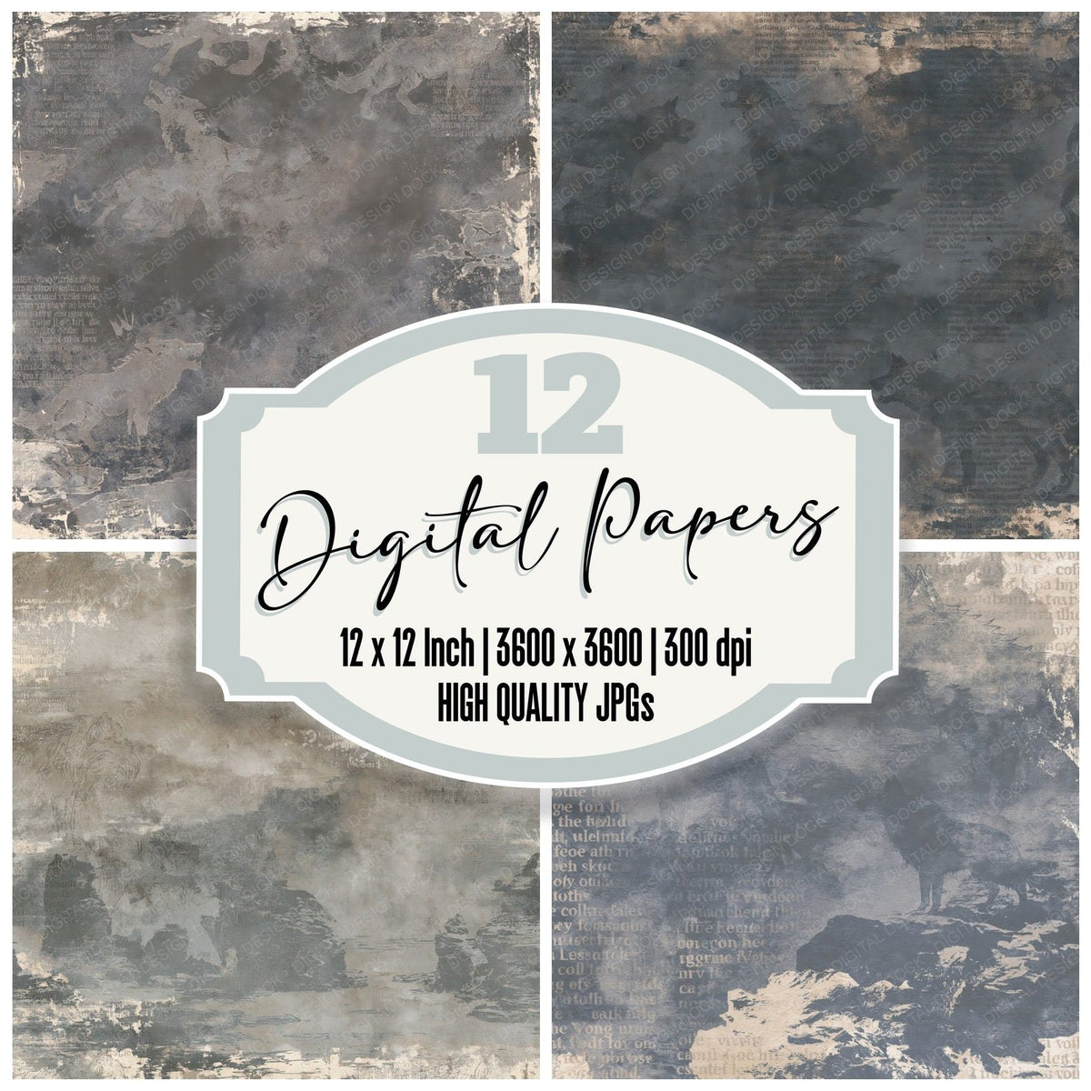 Wulver Cryptid Shetland Sea Grey Shaggy Brown Bone digital paper pack cover showing four of the 12 papers