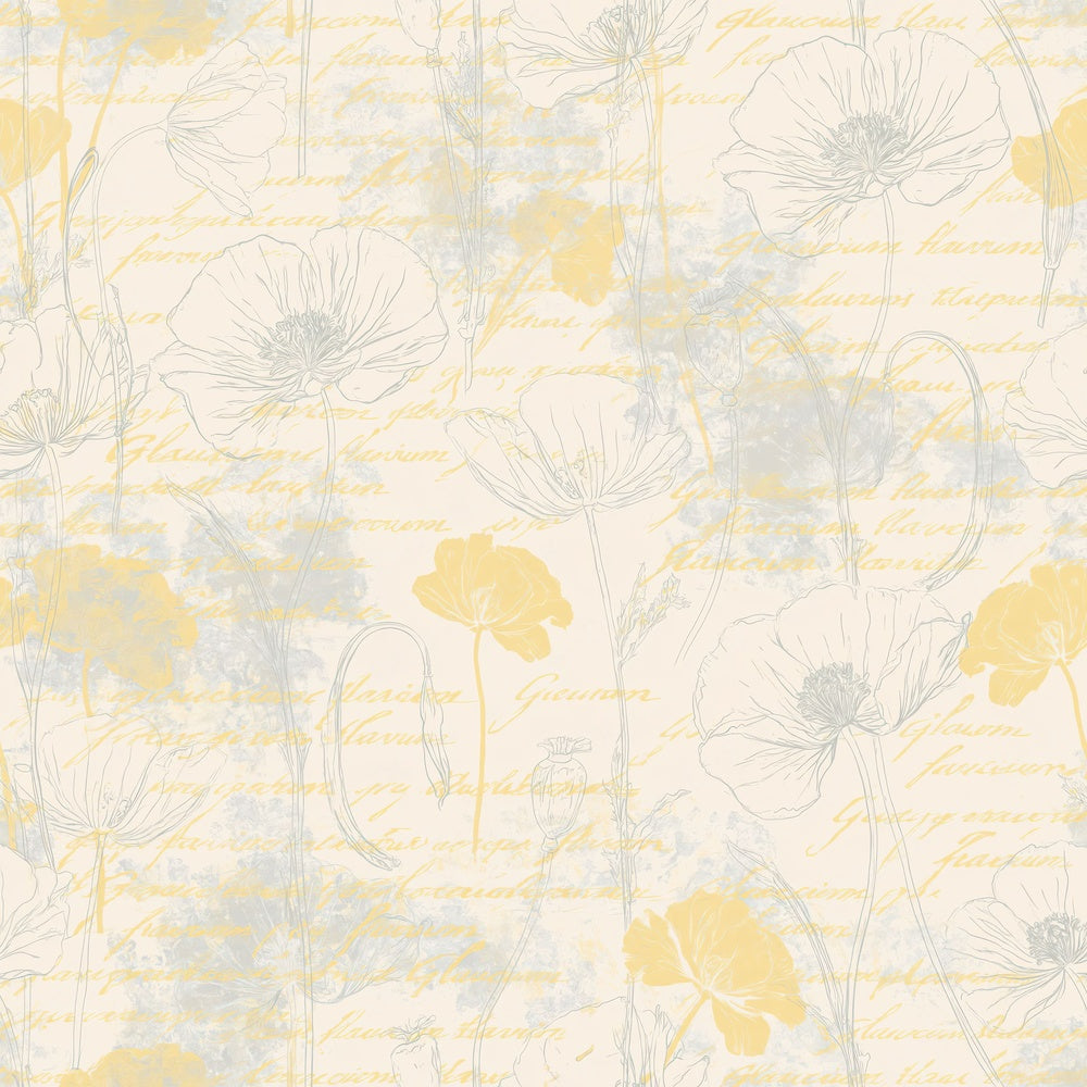 Single Yellow Horned Poppy Flower Shingle Cream Poppy Yellow Glaucous Grey digital paper shown full size